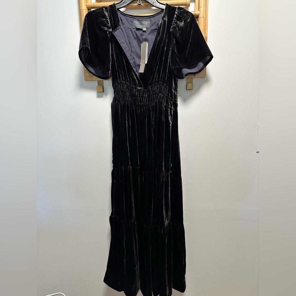 Anthropologie The Somerset Velvet Maxi Dress in Dark Gray